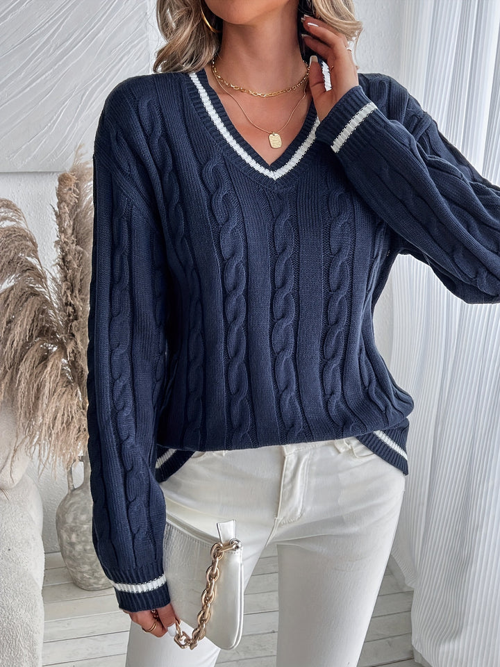 Sylvia – V-Neck Cable Knit Jumper