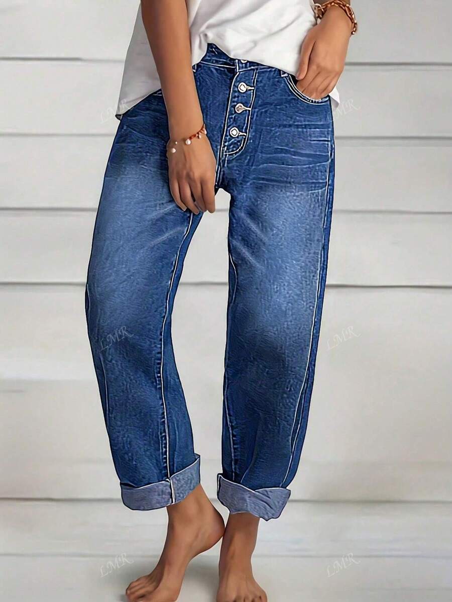 Helen – Straight-Leg Button Jeans