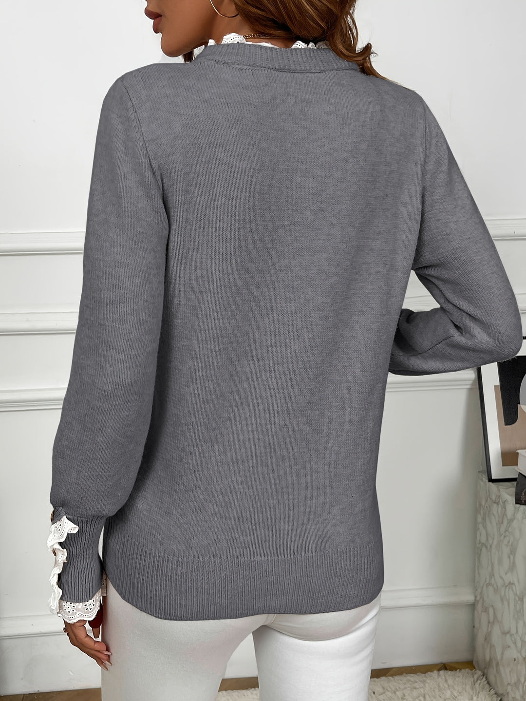 Margaret - Lace-Trim Button Jumper