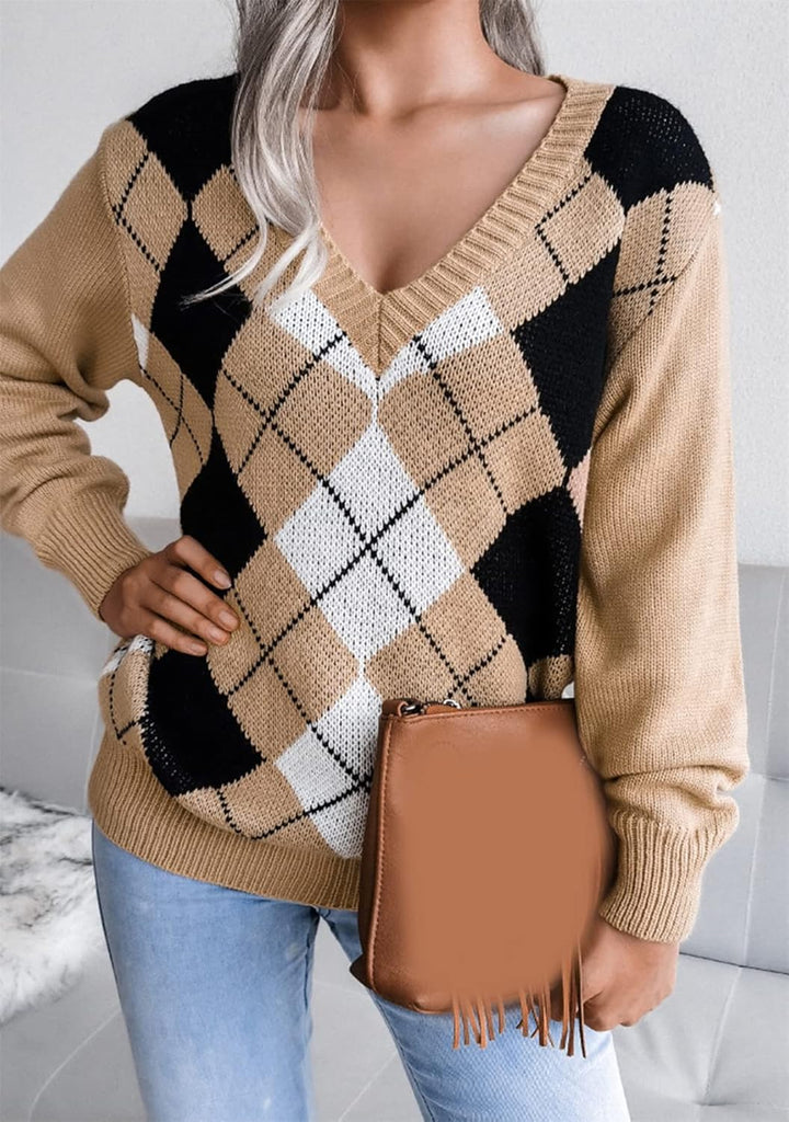 Valerie - Argyle V-Neck Jumper