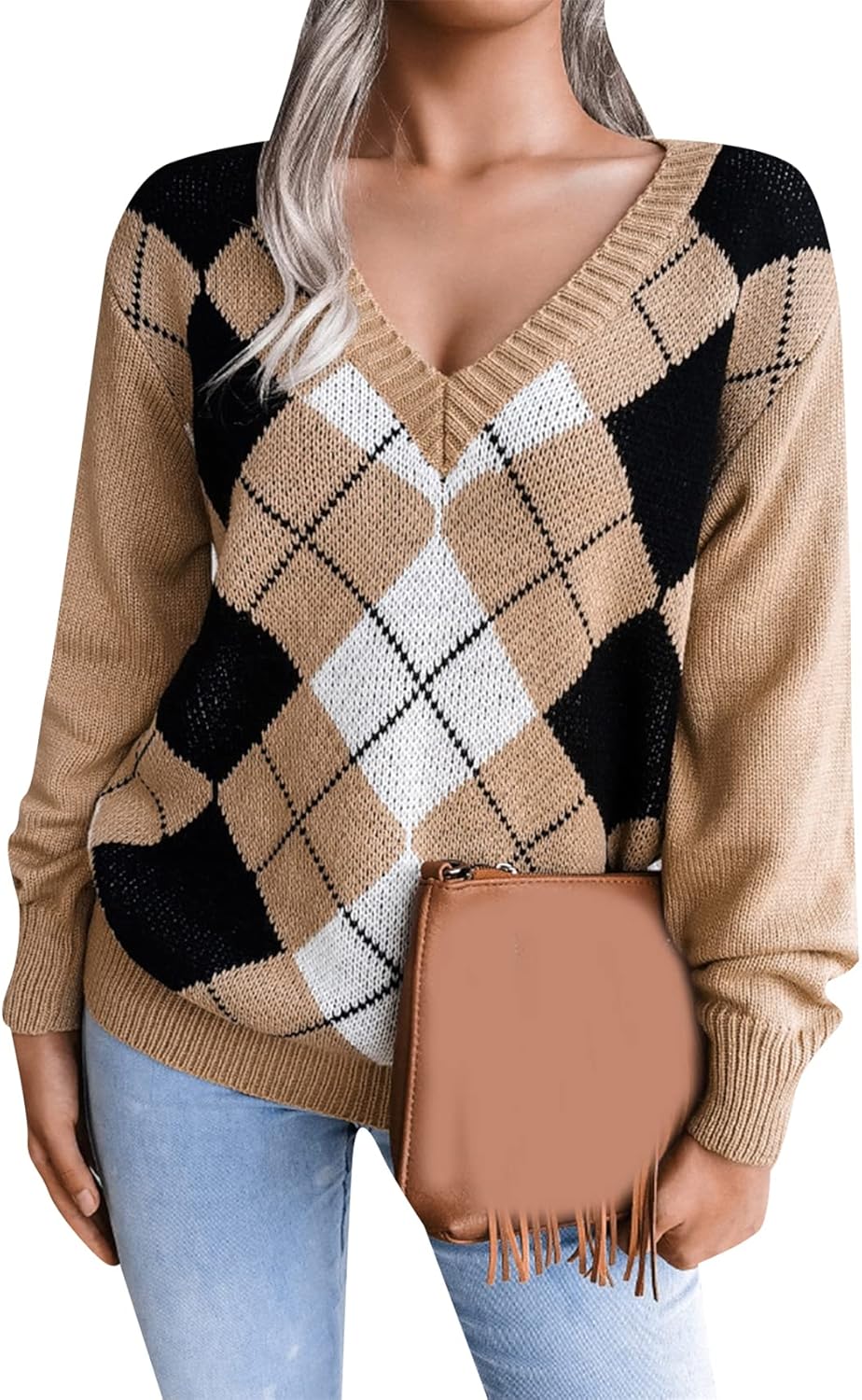 Valerie - Argyle V-Neck Jumper