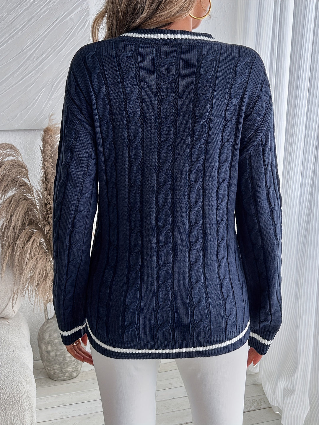 Sylvia – V-Neck Cable Knit Jumper