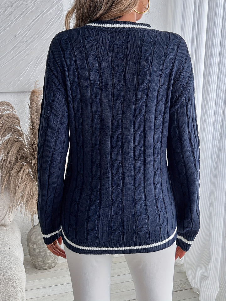 Sylvia – V-Neck Cable Knit Jumper