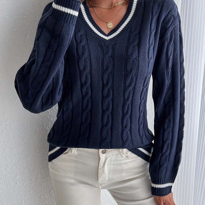 Sylvia – V-Neck Cable Knit Jumper
