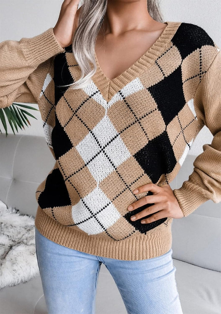 Valerie - Argyle V-Neck Jumper