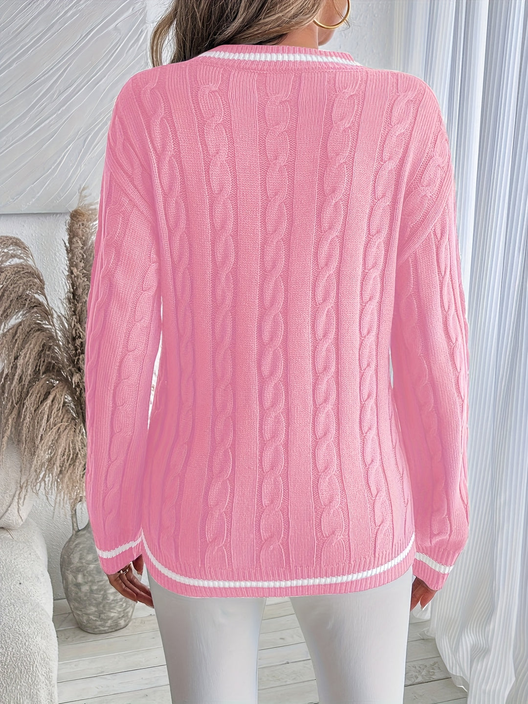 Sylvia – V-Neck Cable Knit Jumper