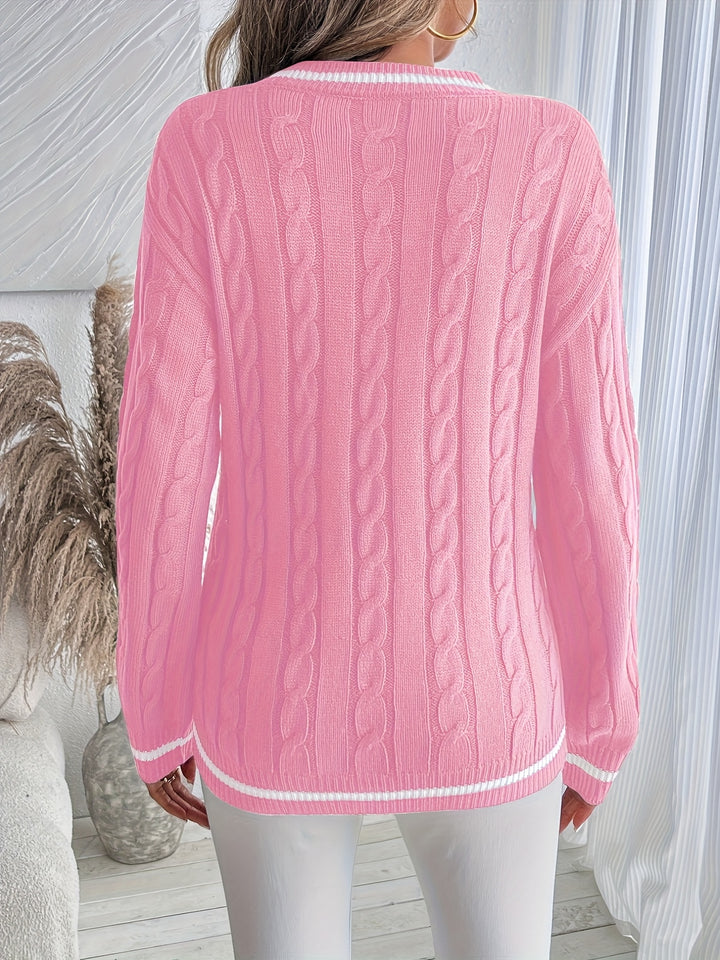 Sylvia – V-Neck Cable Knit Jumper