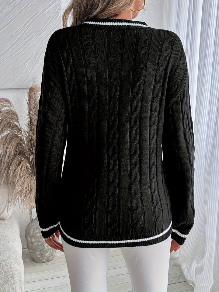 Sylvia – V-Neck Cable Knit Jumper