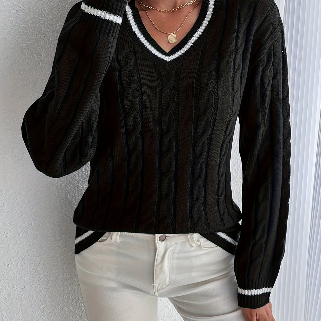 Sylvia – V-Neck Cable Knit Jumper