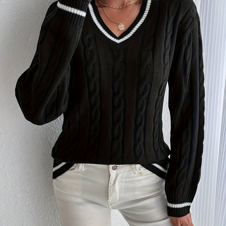 Sylvia – V-Neck Cable Knit Jumper