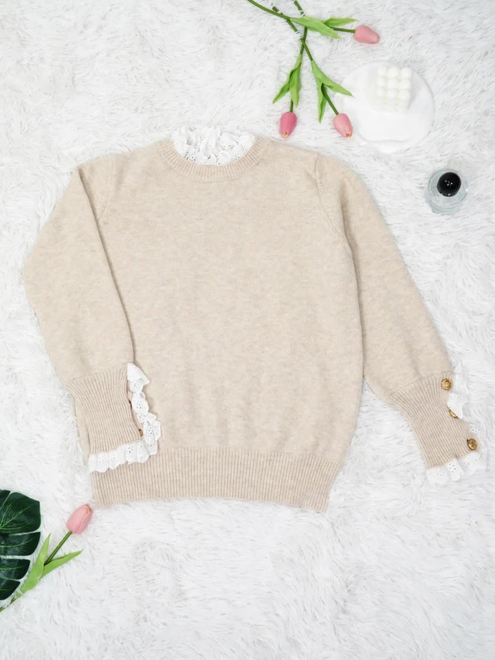 Margaret - Lace-Trim Button Jumper