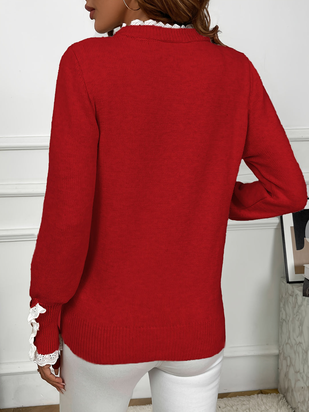 Margaret - Lace-Trim Button Jumper