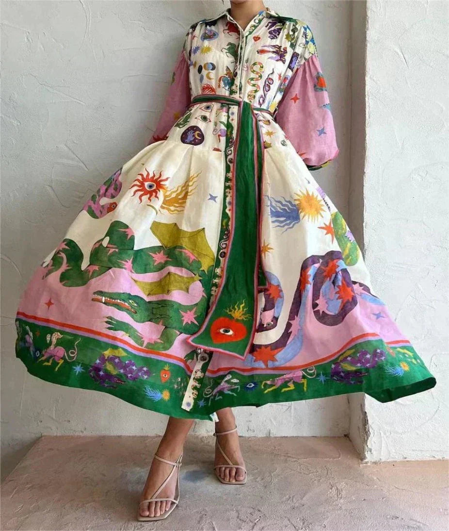 Gwendolyn – Artistic Belted Maxi Dress